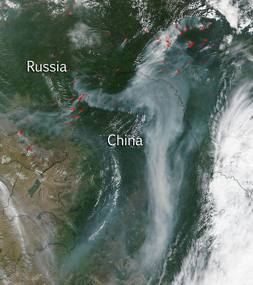 Smoke and fires in east Asia