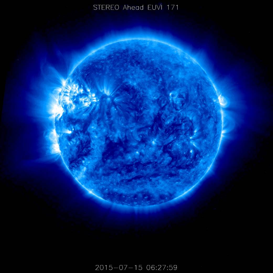 The sun as seen by STEREO in 171 wavelength on July 15, 2015.