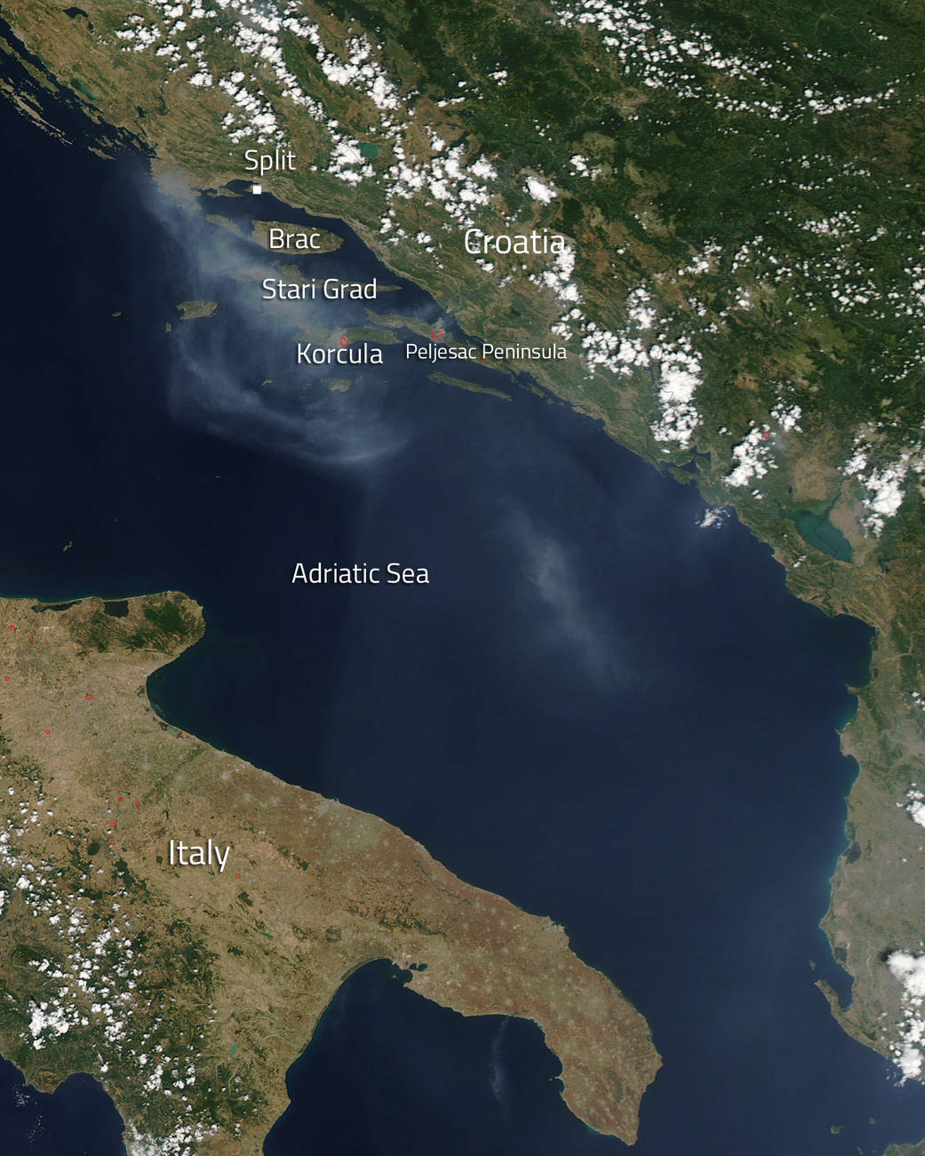 Labeled image of Croatian island fires