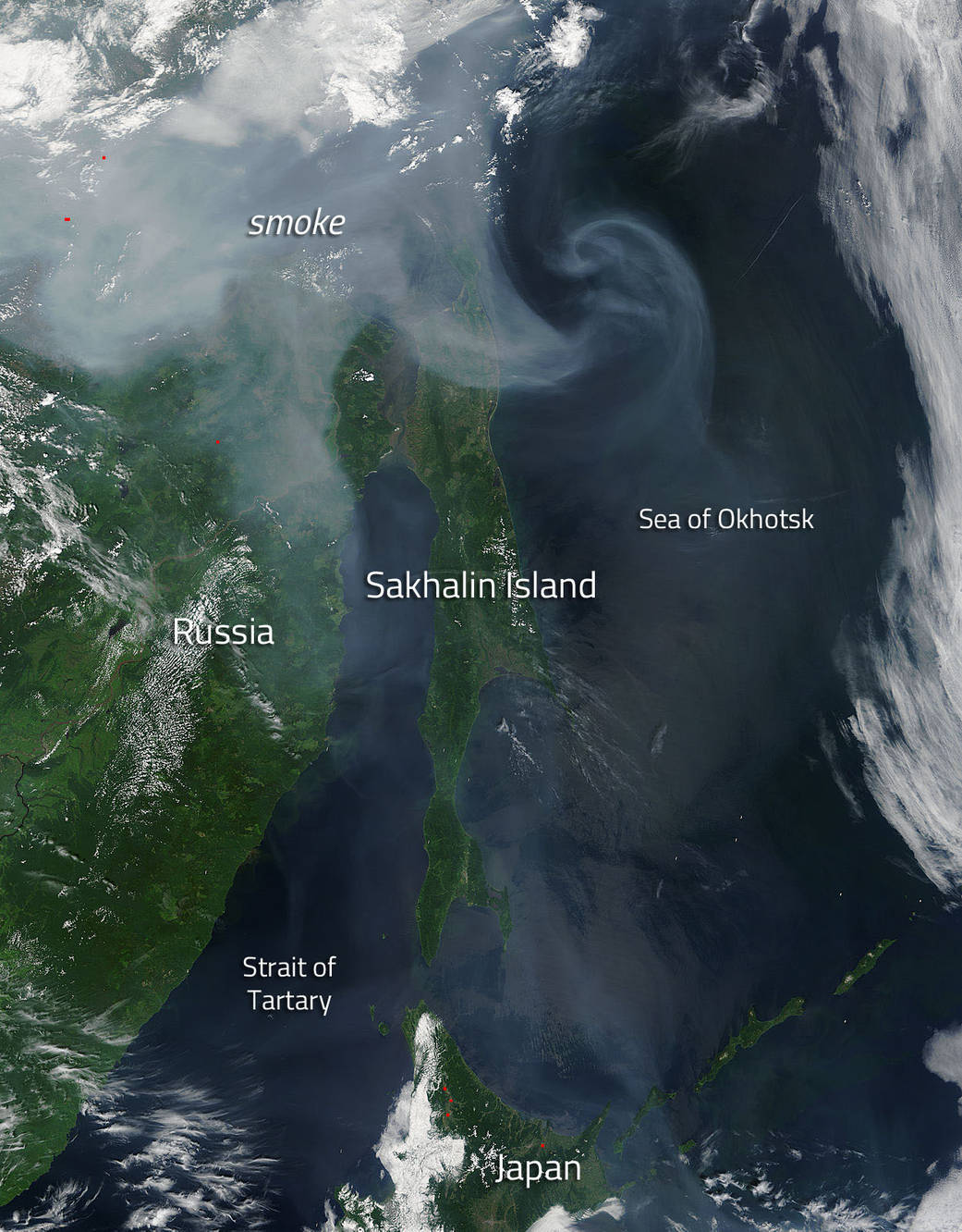Smoke over the Sea of Okhotsk and parts of Russia