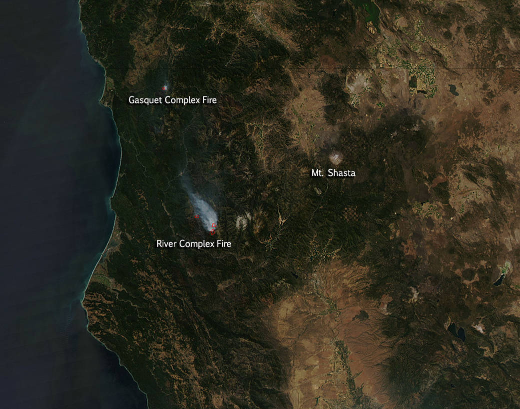 Labeled image of two fires in California