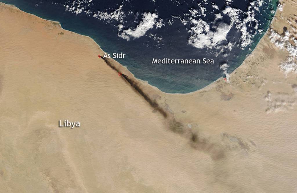 Terra Captures Images of Oil Fires in Libya