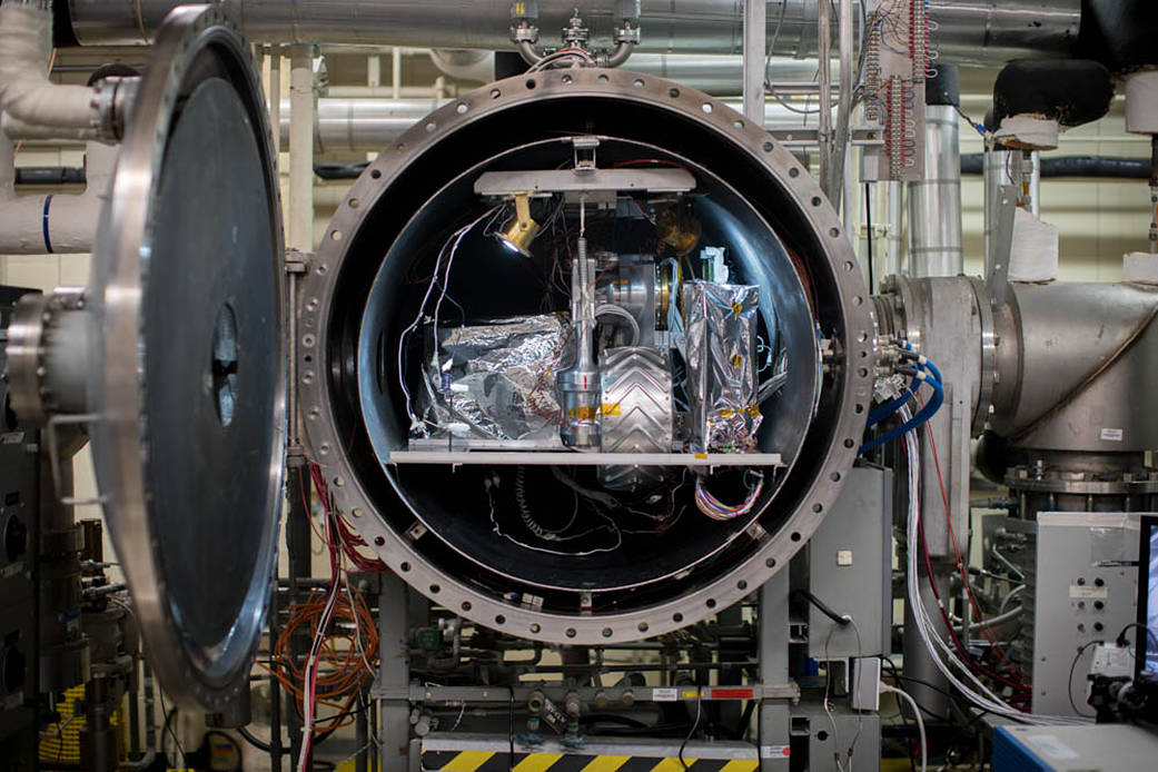 The Resource Prospector Rover sits inside a thermal vacuum chamber.