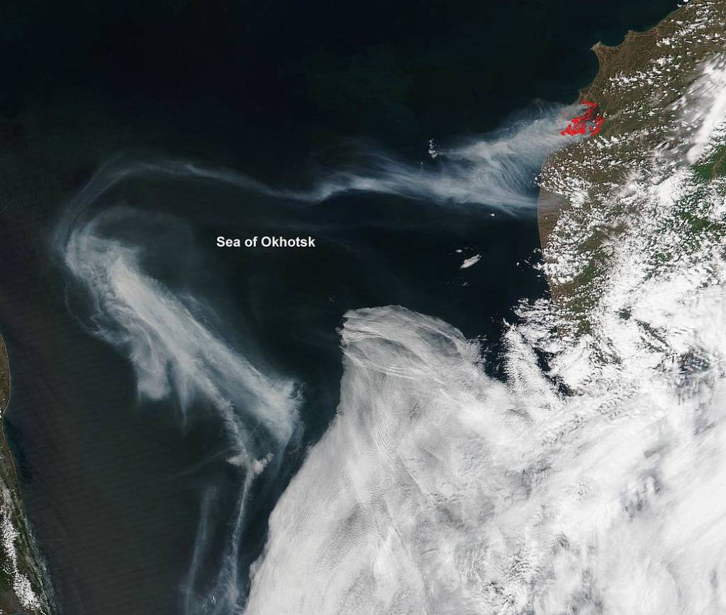 Smoke Drifts Over Sea of Okhotsk from Kamchatka Fires