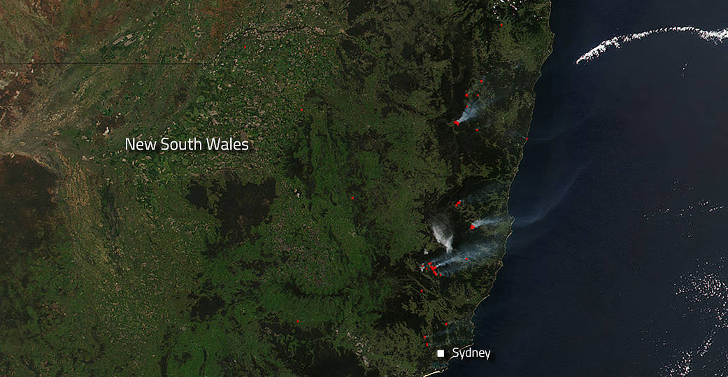 Suomi NPP image of fires in NSW Australia