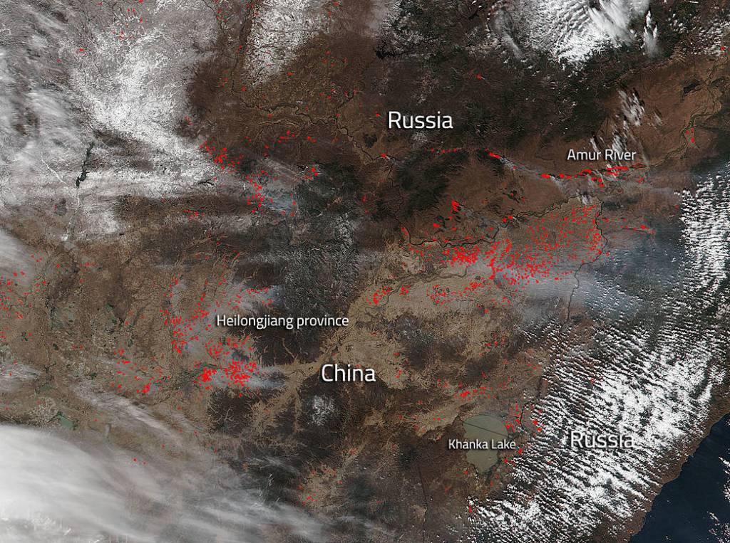 Fires in Eastern China and Russia