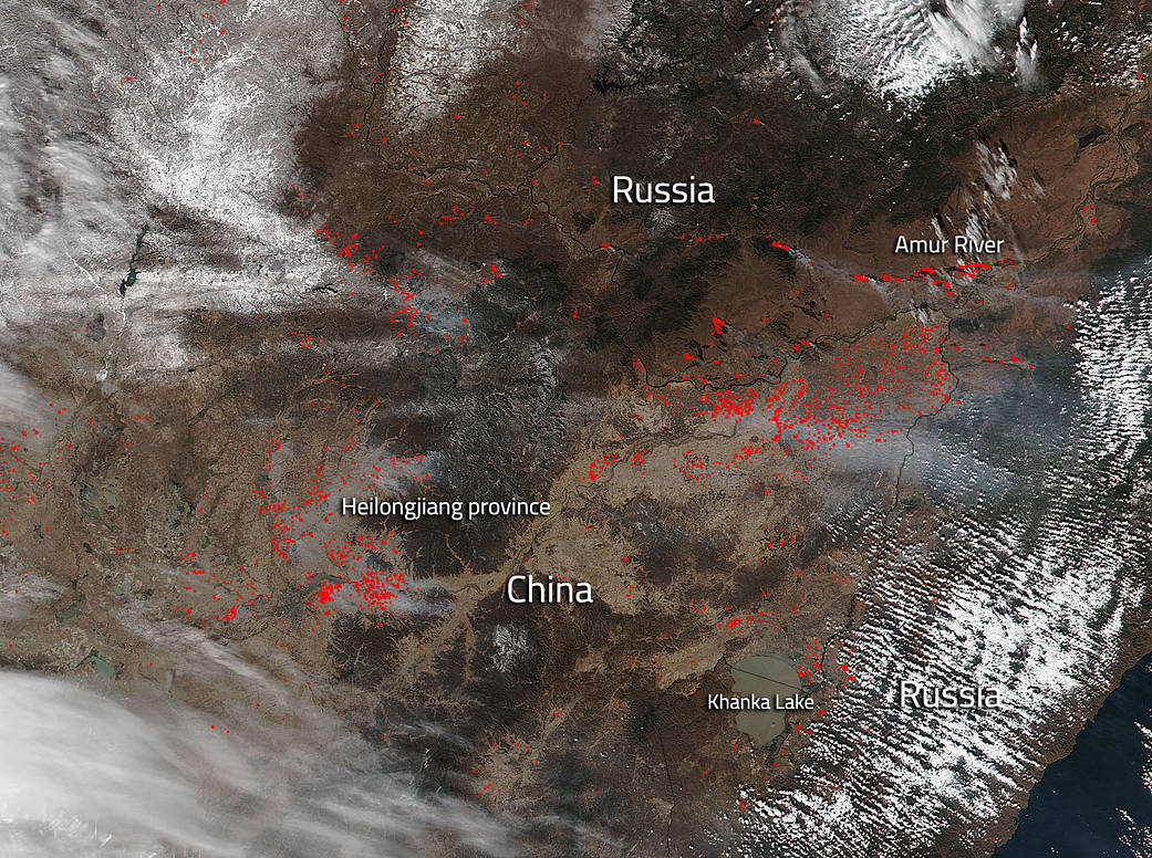 fires in Eastern China and Russia