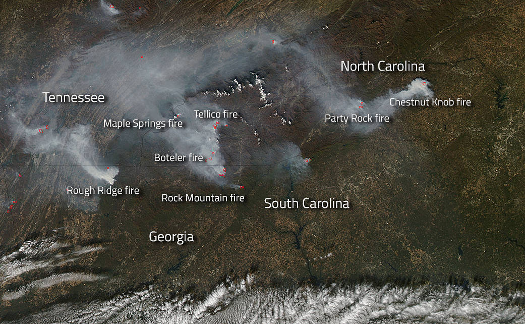 Aqua image of fires in southern U.S.
