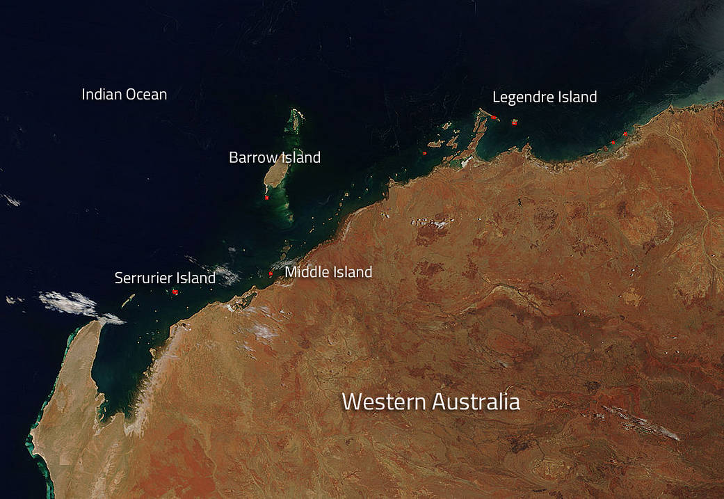 Fires on islands off the coast of Australia