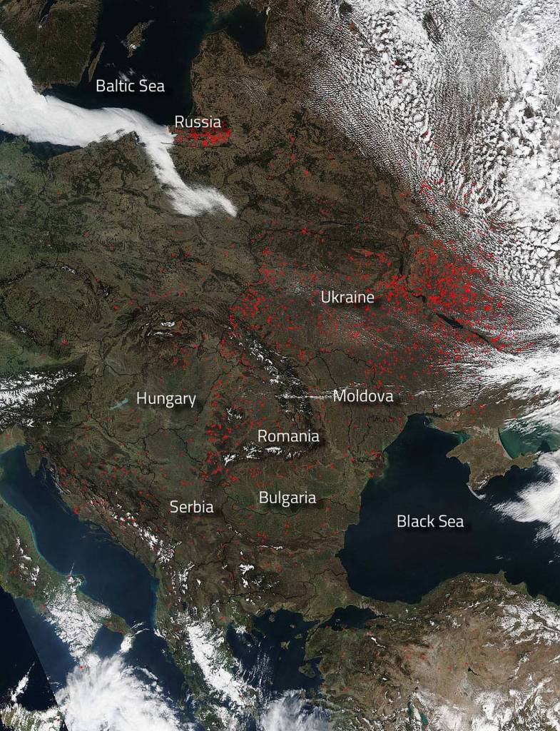 Agricultural Fires Mostly in Ukraine and Russia
