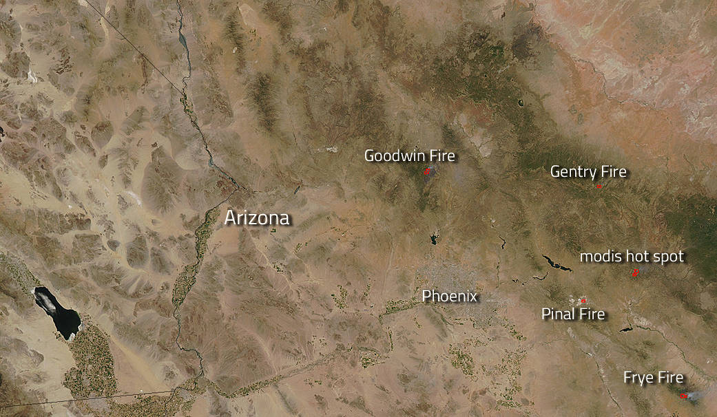 Aqua image of fires in Arizona