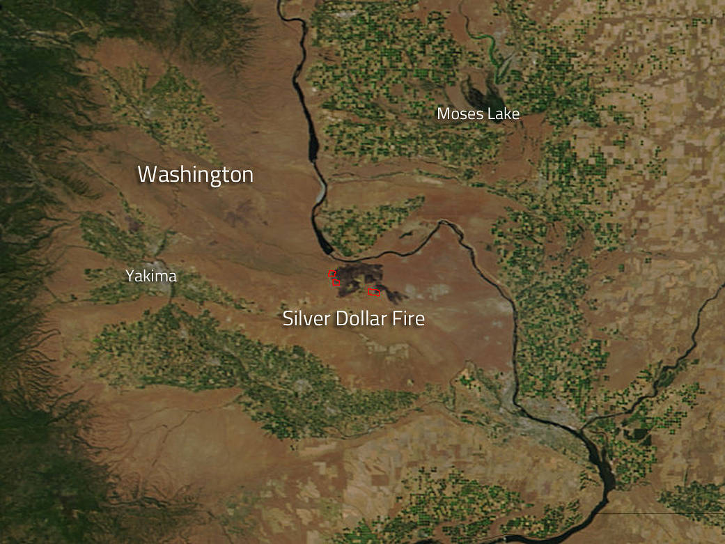 Terra image of Silver Dollar fire in Washington state