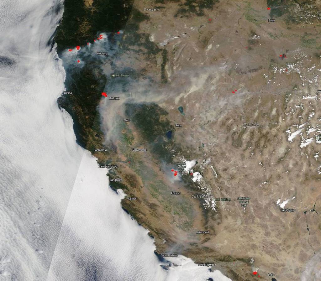 NASA Satellite Sees Fires Up and Down U.S. West Coast