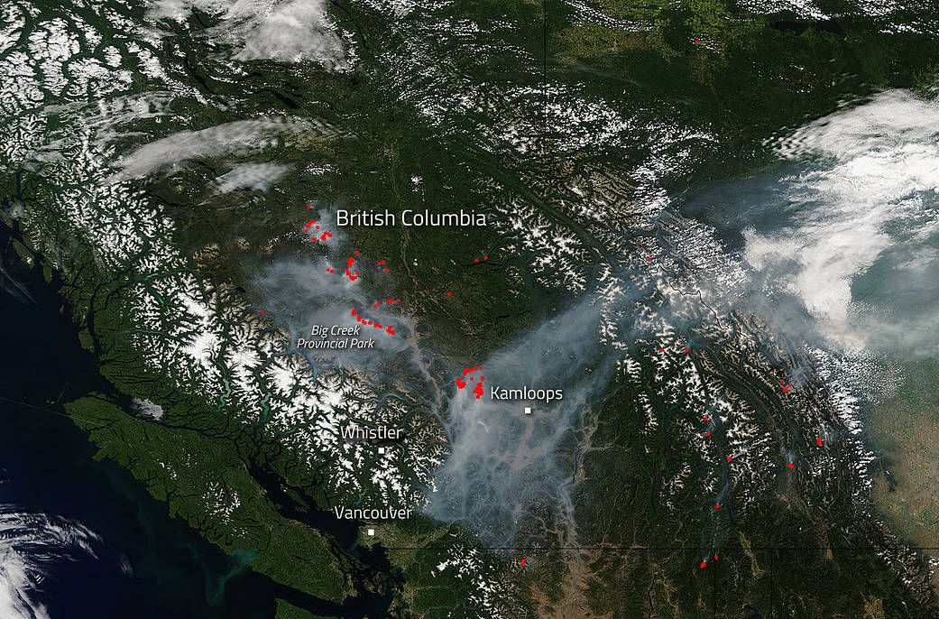 Terra image of wildfires in British Columbia, Canada