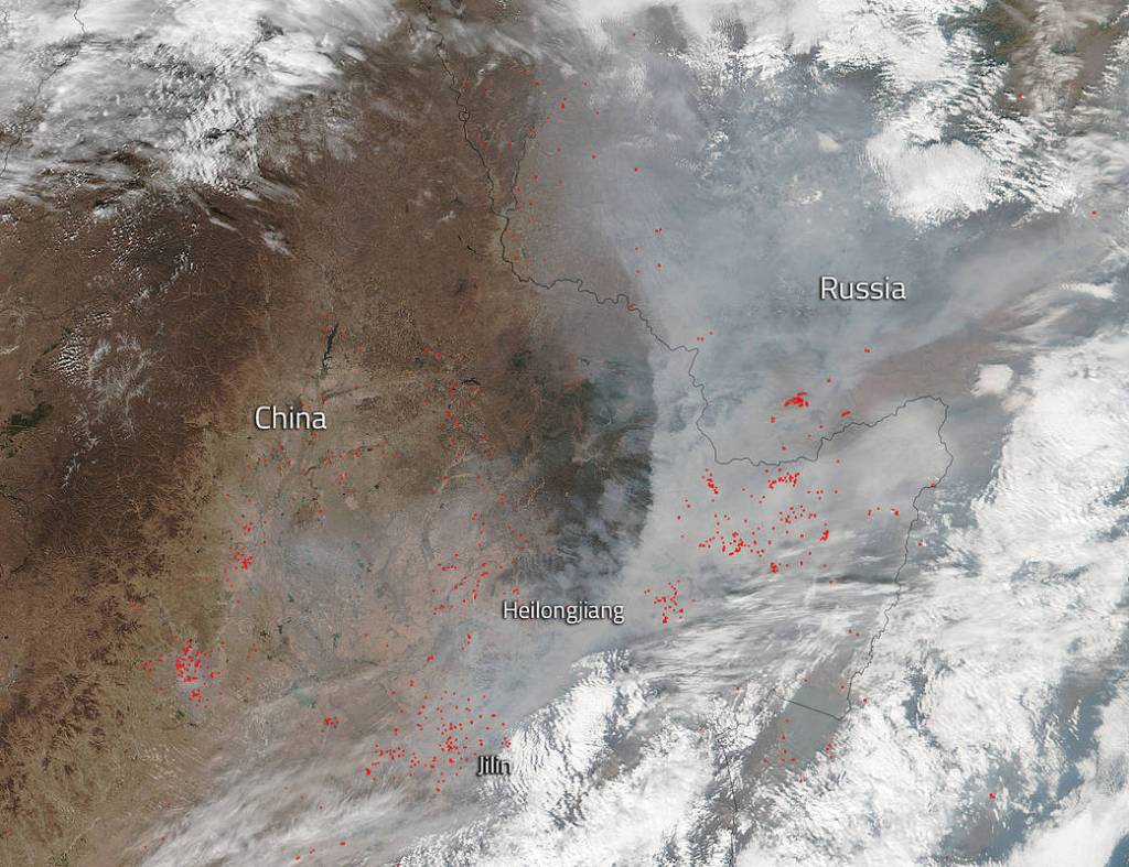 Smoke and Fires Dot Landscape in Northern China