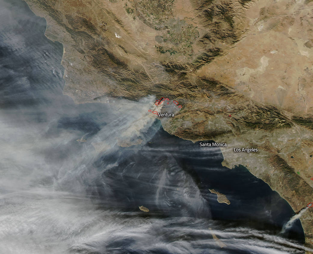 Aqua image of Thomas Fire in California