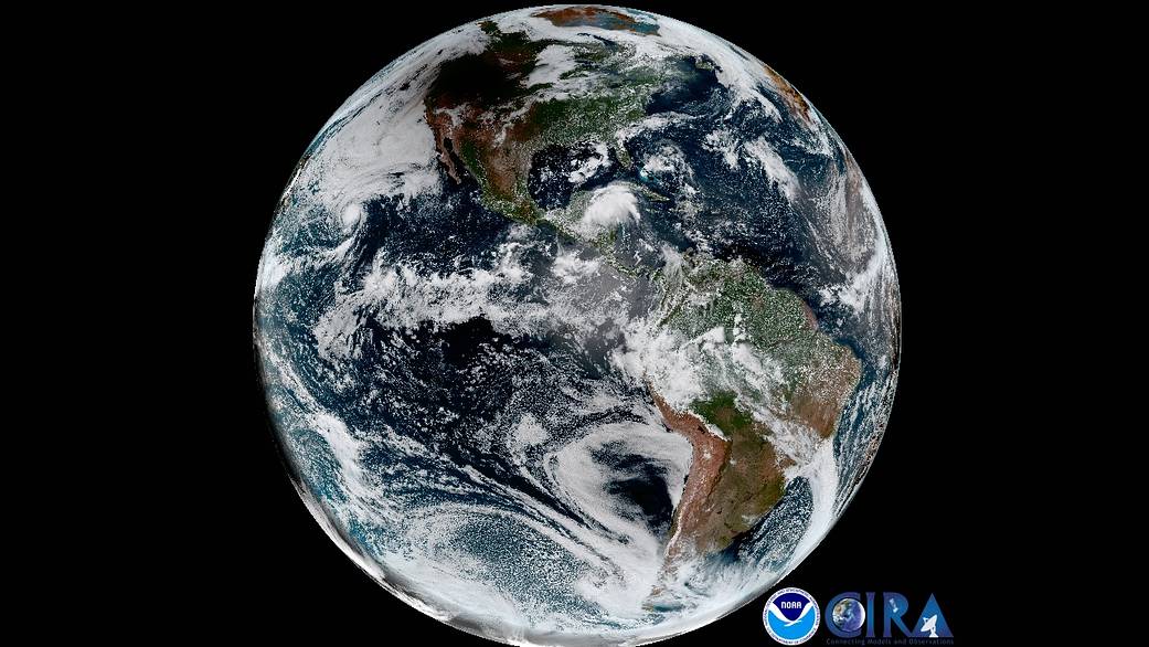 Full disk image of Earth with eclipse shadow