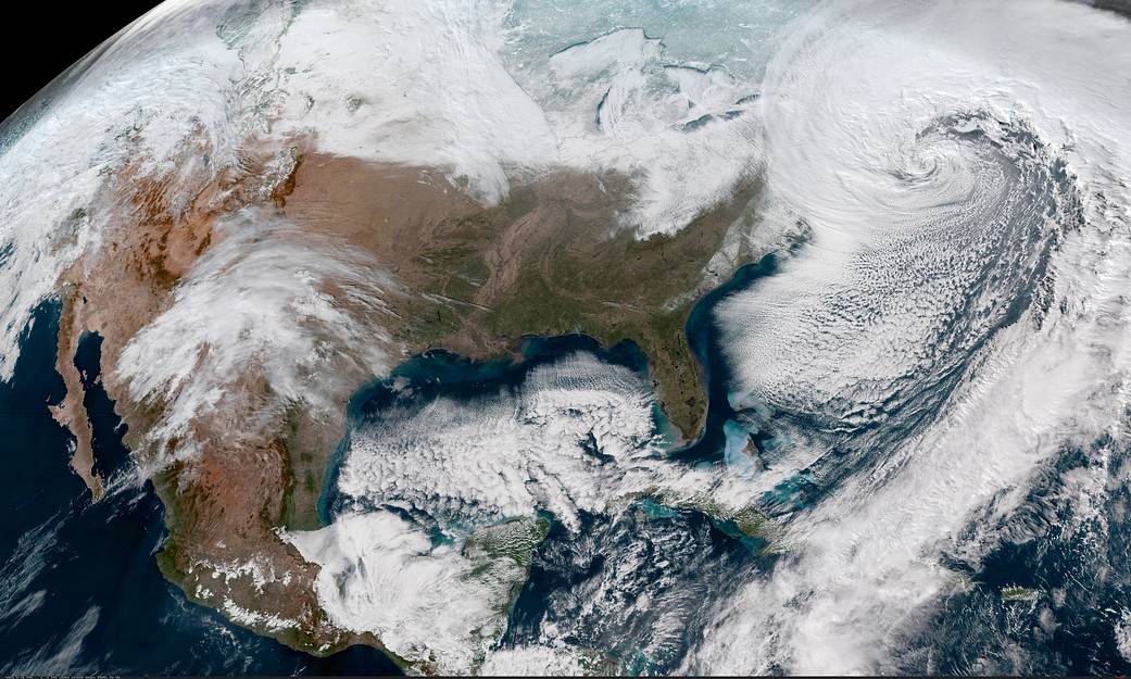 This visible image of the U.S. was captured from NOAA's GOES-East satellite on Jan. 4, 2018 at 1842 UTC (1:42 p.m. EST).   