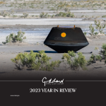 An image of the OSIRIS-REx return capsule in the desert of Utah. The bottom half of the image fades to black with the words "Goddard Space Flight Center 2023 Year in Review"