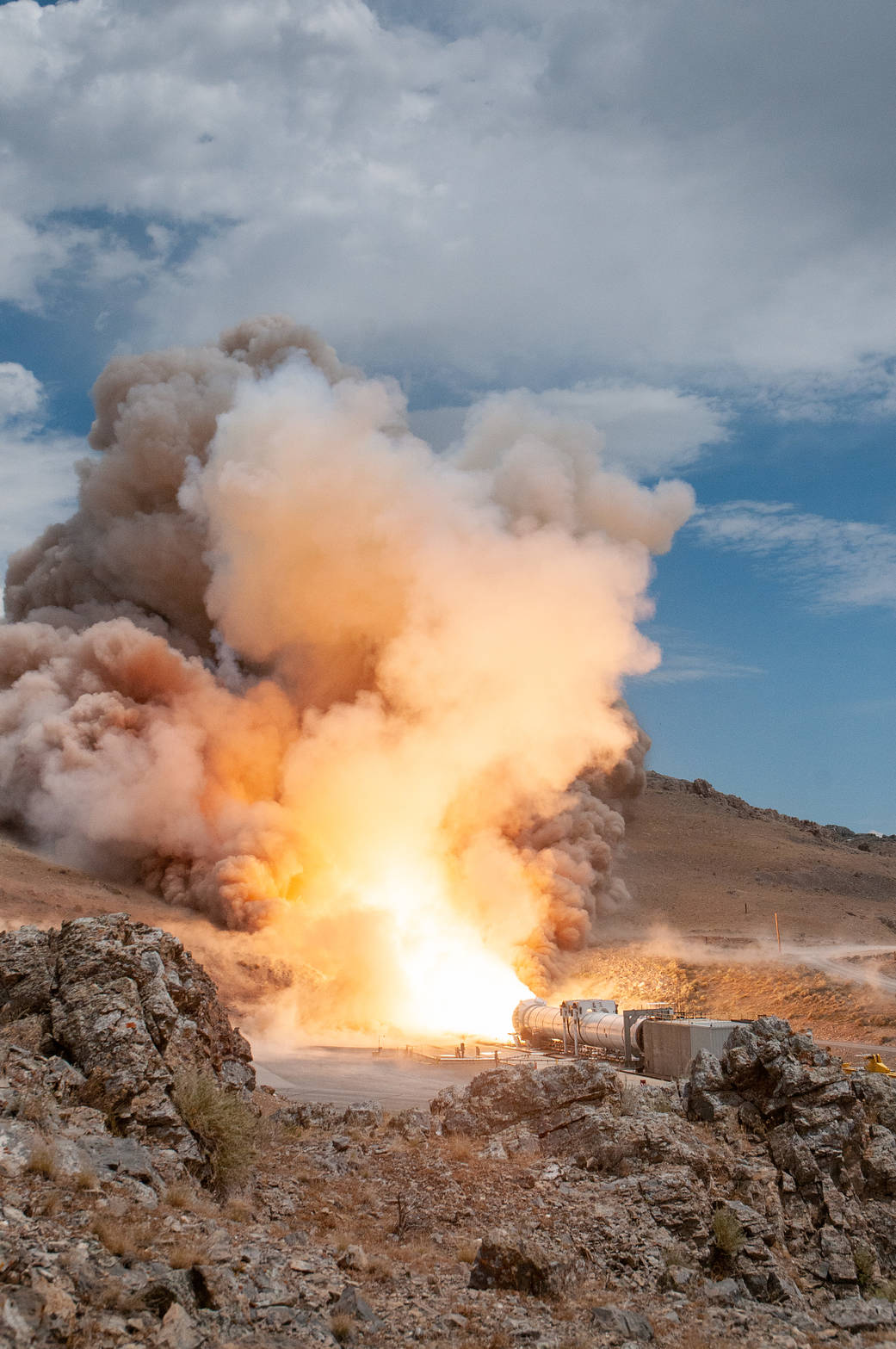NASA and Northrop Grumman successfully conduct a full-scale, static test of a five-segment booster motor for future flights of NASA’s Space Launch System rocket on July 21. 