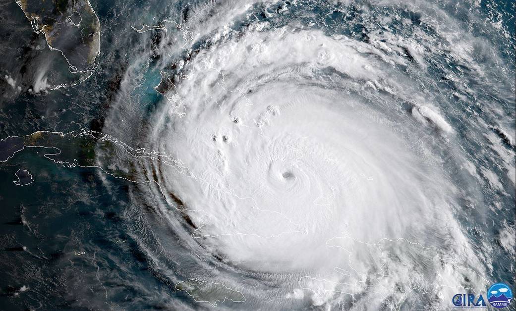 Satellite image of hurricane approaching south Florida