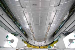 On Launch Pad 39A at NASA's Kennedy Space Center in Florida, the Japanese Experiment Module - Pressurized Module, is being transferred from the Payload Changeout Room into space shuttle Discovery's payload bay in preparation for mission STS-124.