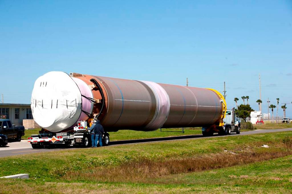 Atlas V First Stage Booster Arrives at Port Canaveral