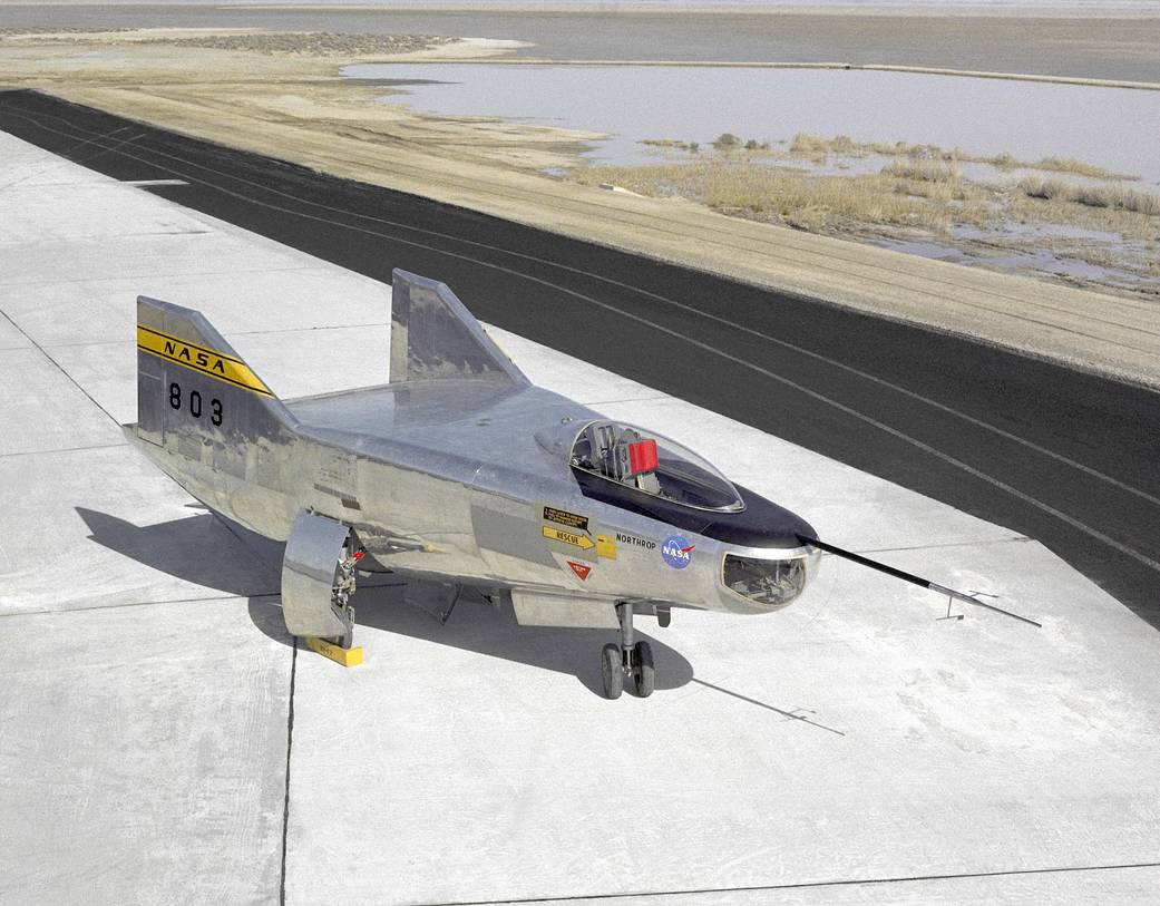 The M2-F2 lifting body arrives by truck at the Flight Research Center. A year would pass before it would make its first flight. 