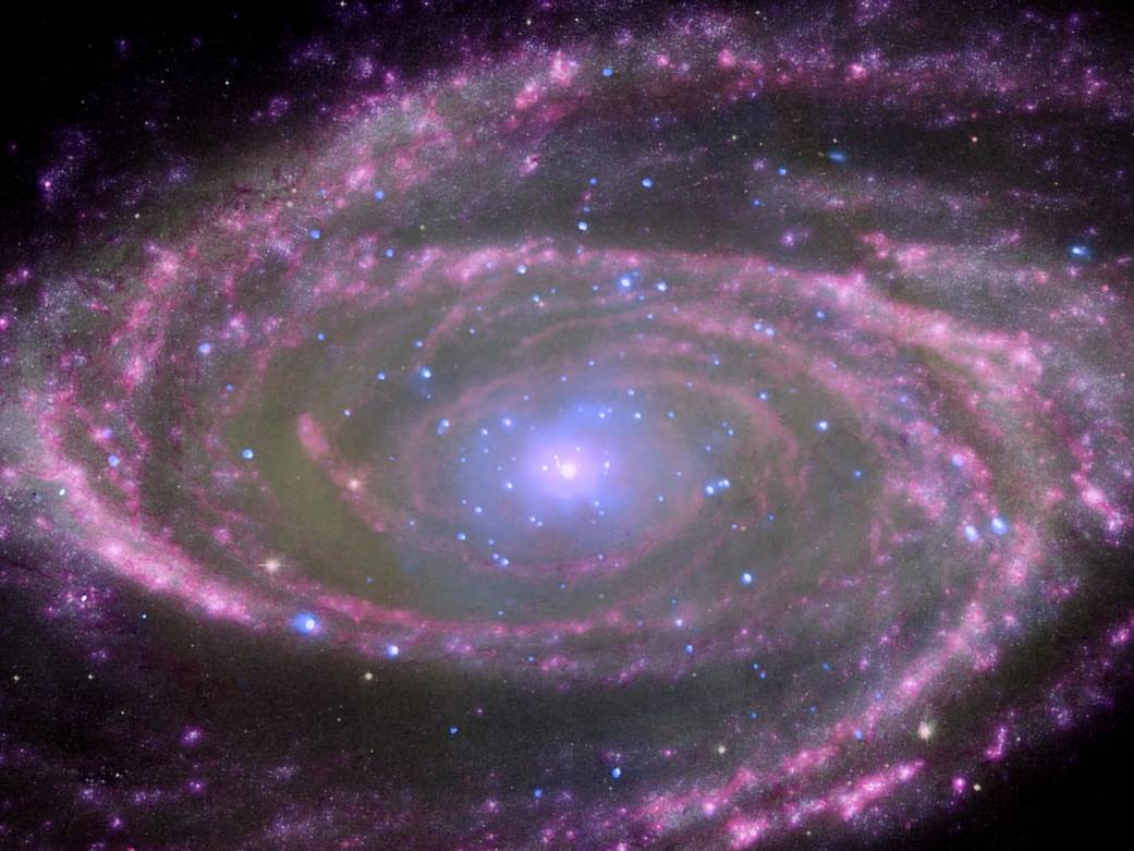 At the center of spiral galaxy M81 is a supermassive black hole about 70 million times more massive than our sun.   