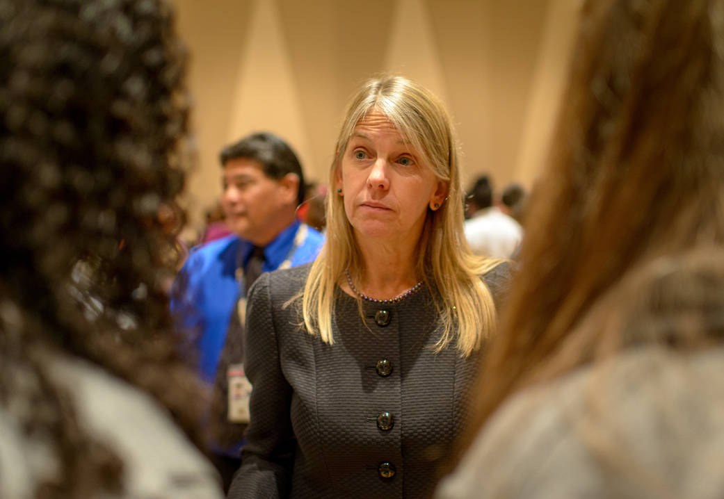 NASA Deputy Administrator Dava Newman speaks with attendees at NASA event