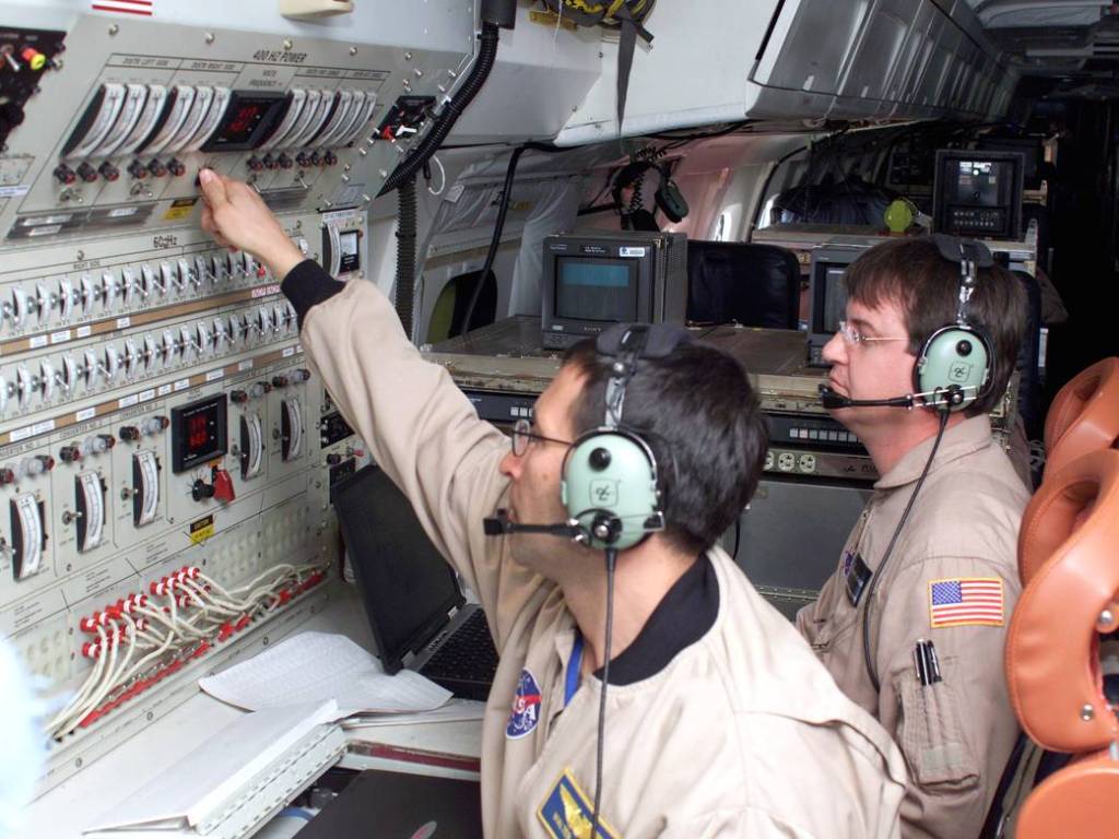 Airborne Science Personnel at DC-8 Console for AirSAR Mission