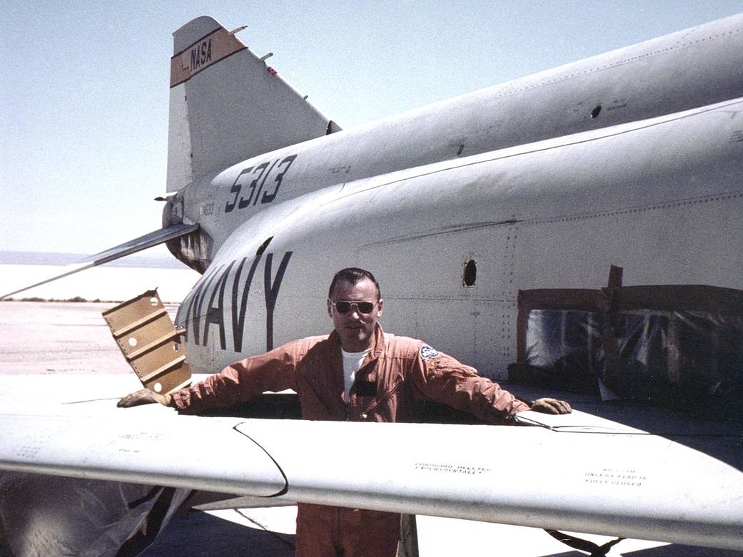 A section of the right wing fuel tank on F-4A (145313), piloted by Hugh Jackson, exploded, leaving a hole about 1.5 feet wide, a