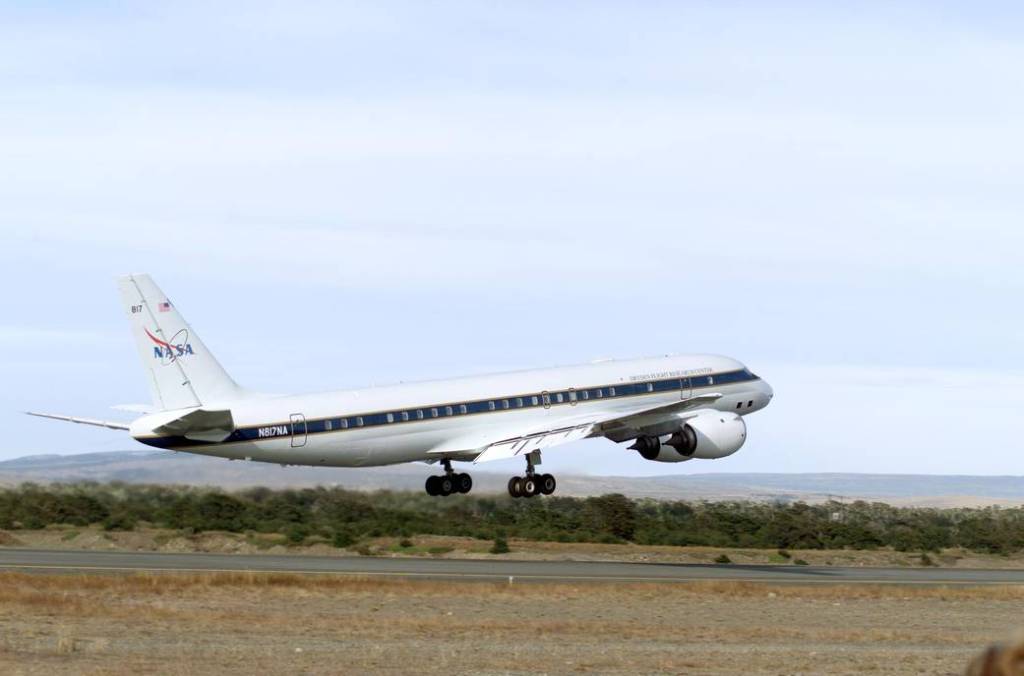DC-8 Takes Off from the Airport in Punta Arenas, Chile