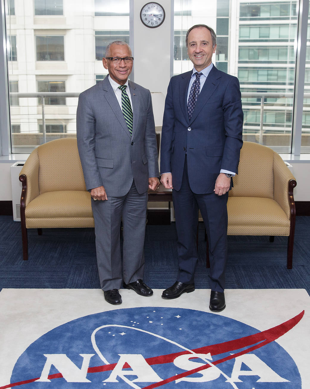 NASA Administrator Charles Bolden and Italian Ambassador Varricchio photographed at NASA Headquarters