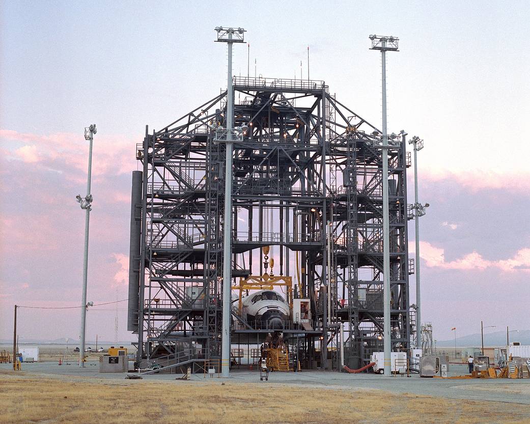 STS-114 Space Shuttle Discovery During Post-Flight Processing in the Mate-Demate Device