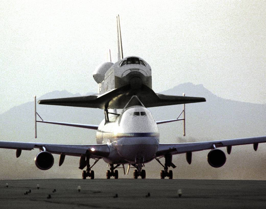 Shuttle Endeavour Mated to 747 SCA Taxi to Runway