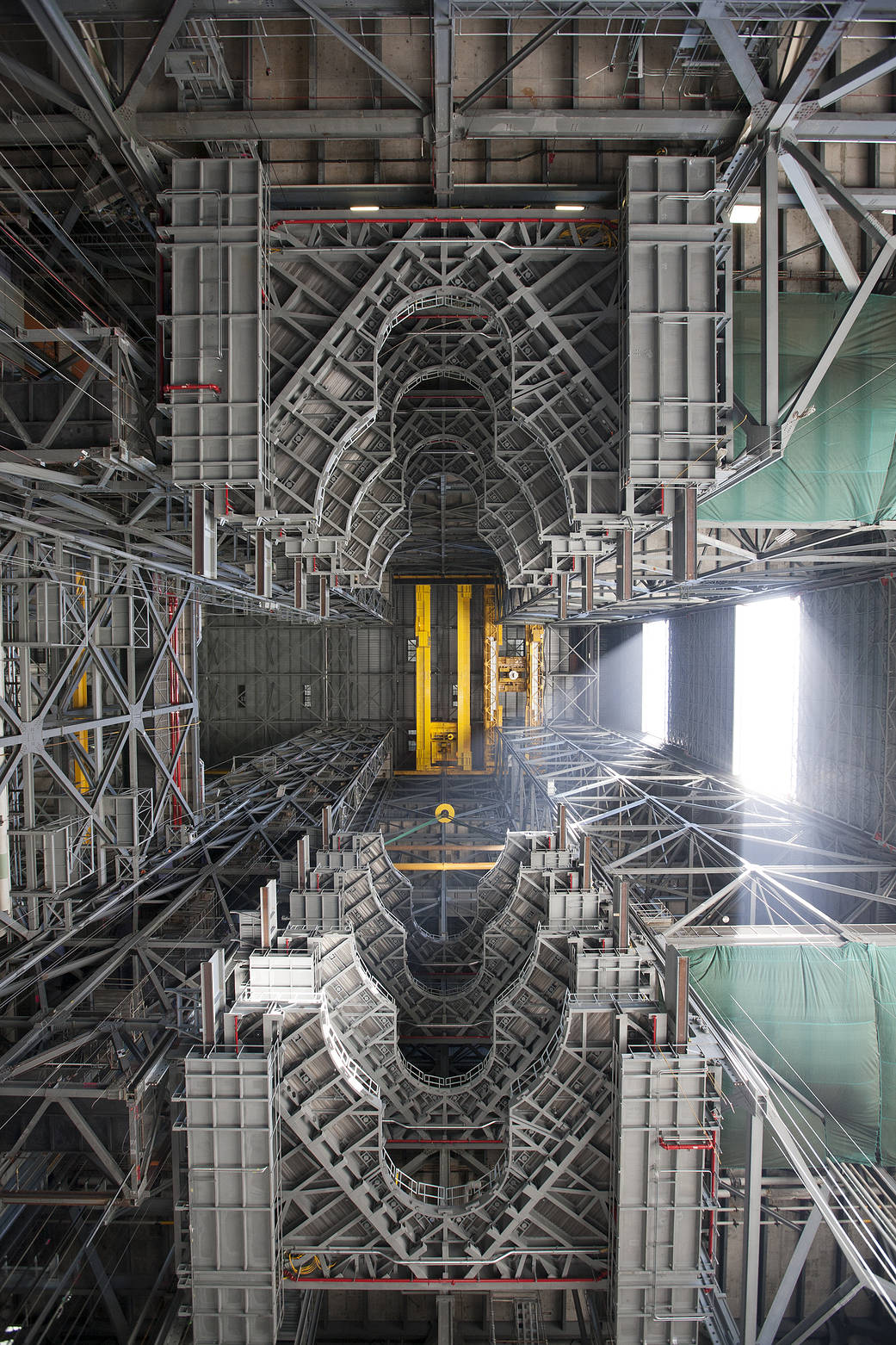 View of upper floors of Vehicle Assembly Building taken from ground