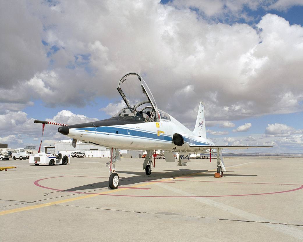 Chief pilot Gordon Fullerton in the cockpit of the Dryden's T-38 Aircraft.