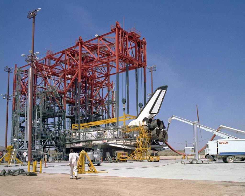 STS-1 Space Shuttle Columbia in the Mate-Demate Device