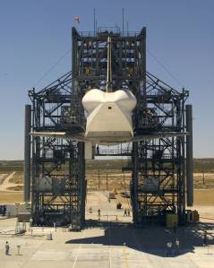 STS-114 Shuttle Discovery is Raised for the 747 Shuttle Carrier Aircraft to Position Itself Underneath