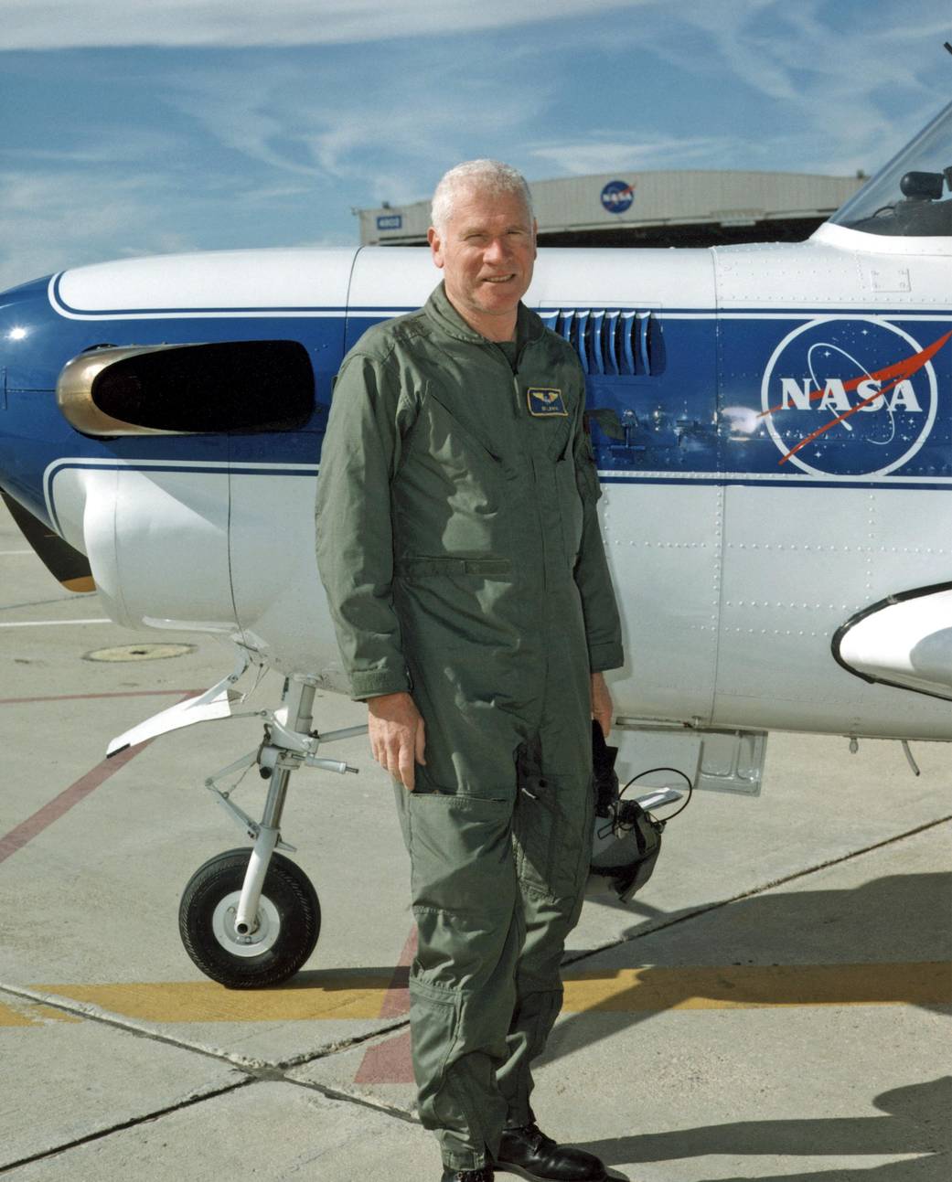 Pilot Ed Lewis with T-34C Aircraft on Ramp