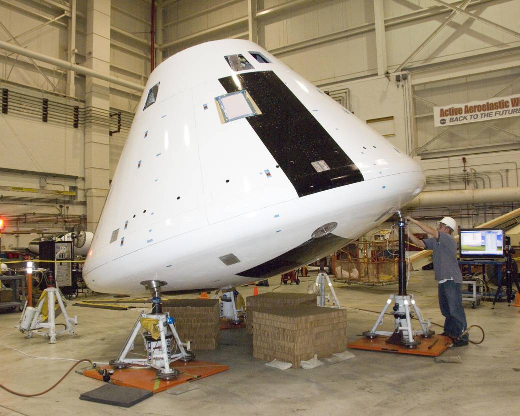Orion Crew Module for the Orion Launch Abort System Pad Abort-1 Flight Test on Jacks