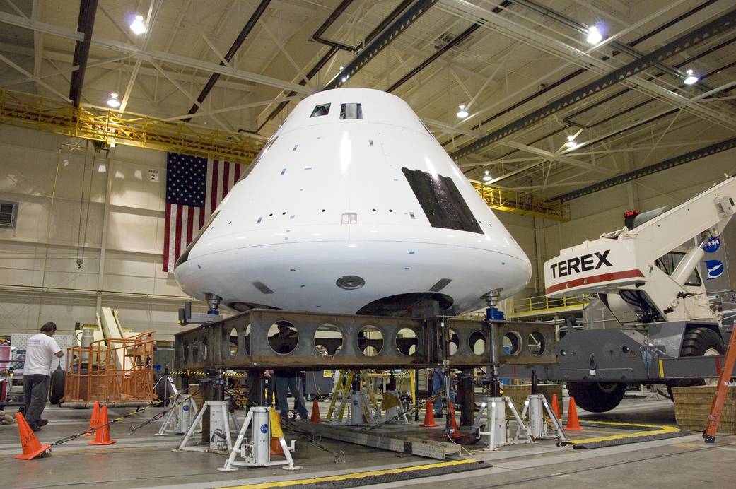The Boilerplate Orion Crew Module Undergoes Moment-of-Inertia Testing.