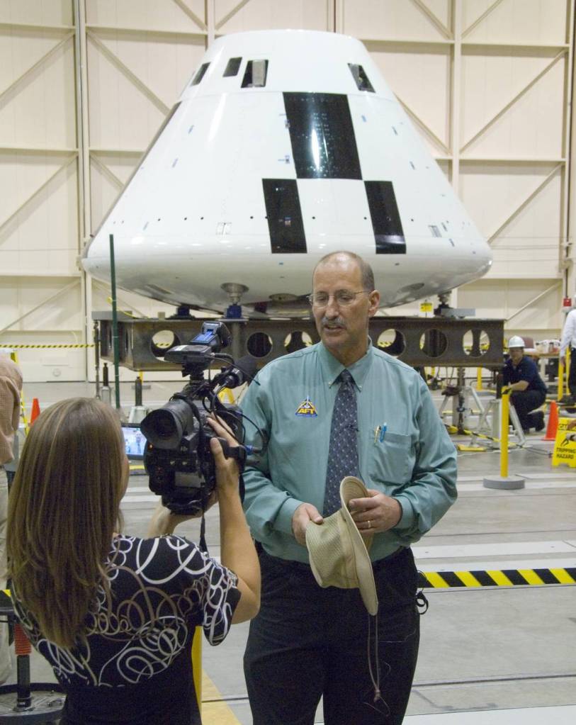 Orion AFT Project Manager Interviewed in Front of the Crew Module