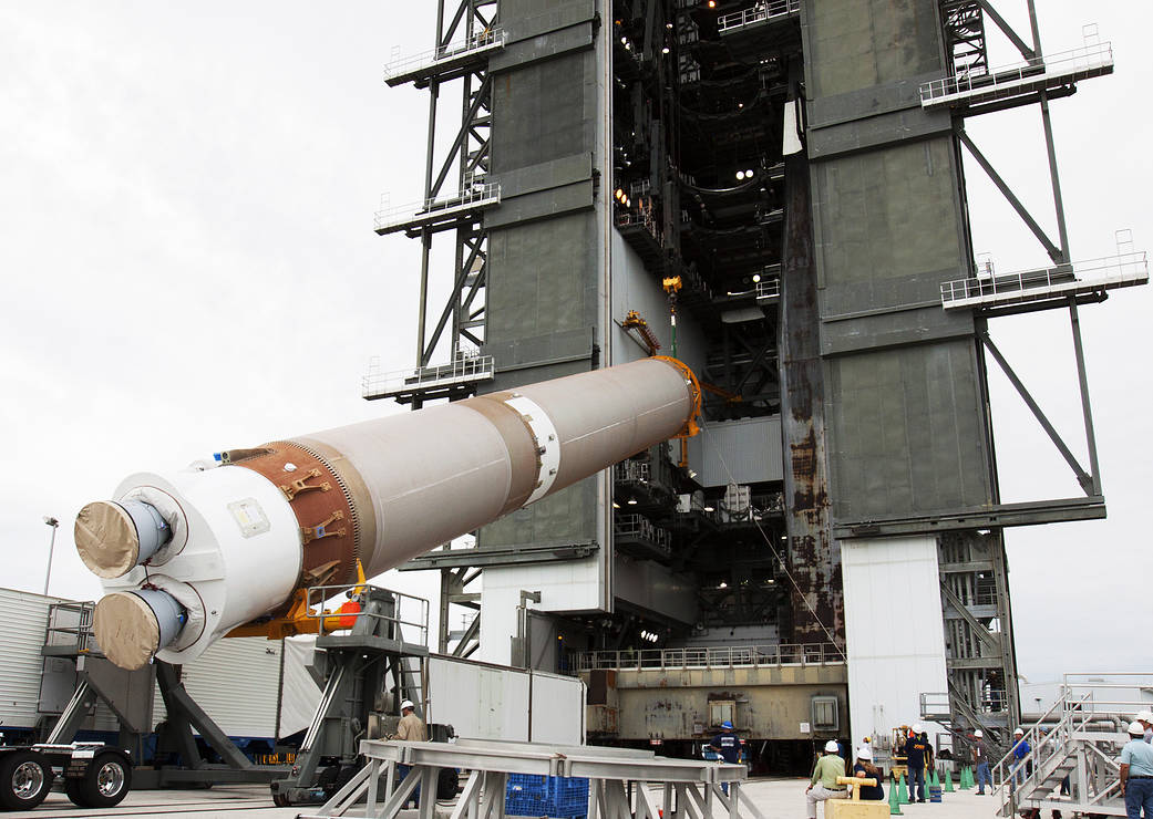 Atlas V First Stage Booster is Lifted for OSIRIS-REx