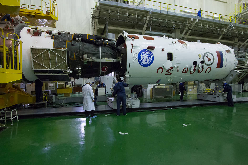 Soyuz MS-02 Spacecraft Encapsulated in its Fairing