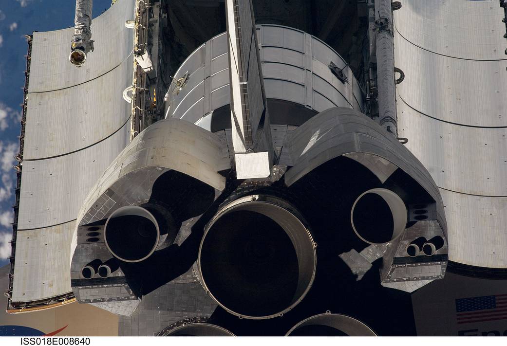 End of shuttle Endeavour close up, photographed from the International Space Station