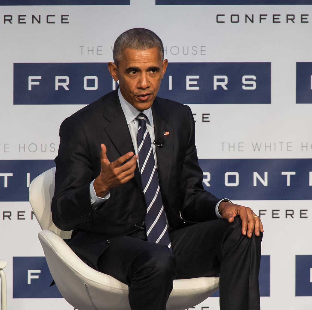 President Barack Obama speaks on a panel on brain science and medical information at the White House Frontiers Conference.