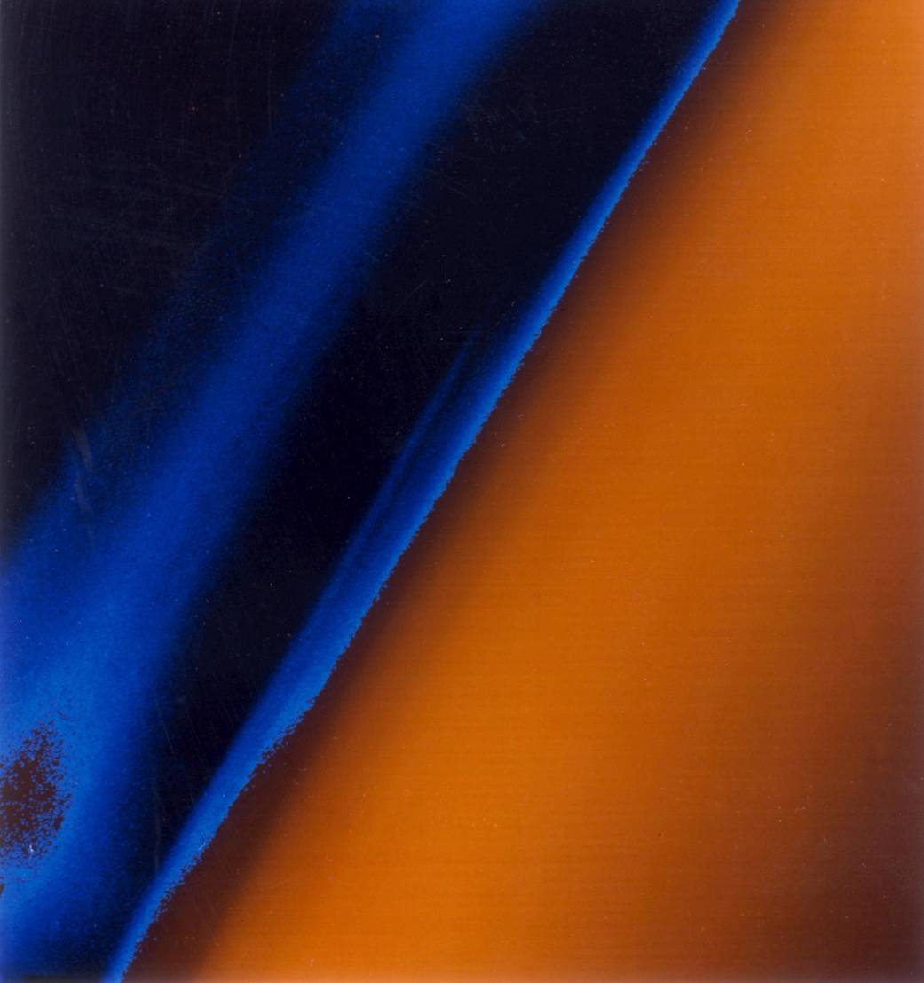 Closeup of Titan atmosphere with edge in blue and upper layer in orange