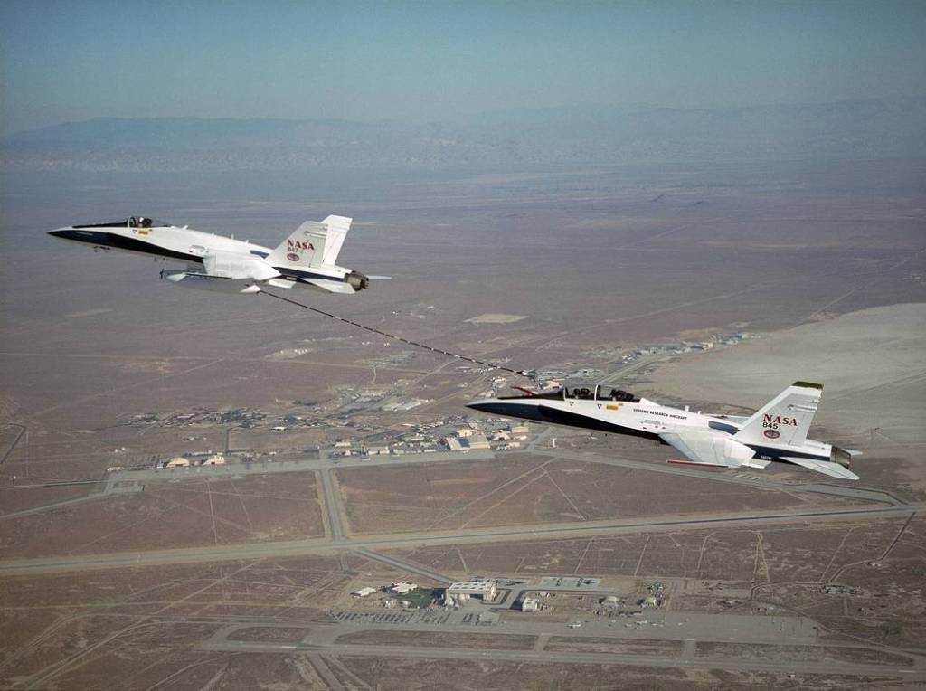 Two F/A-18s Line up for Autonomous Aerial Refueling (AAR)